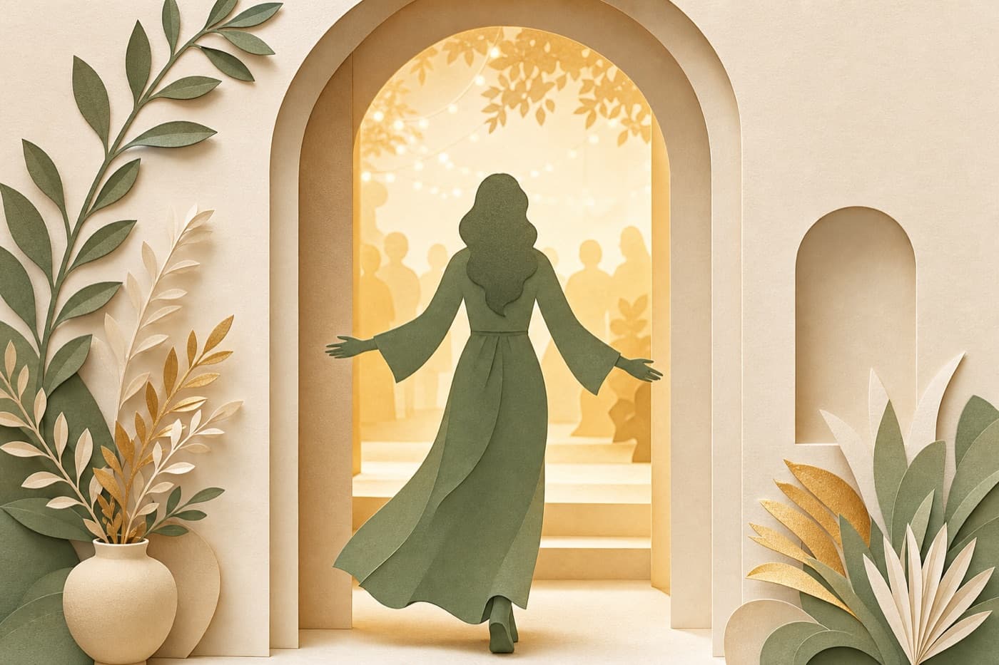 Illustrated silhouette of a guest welcomed into a celebration